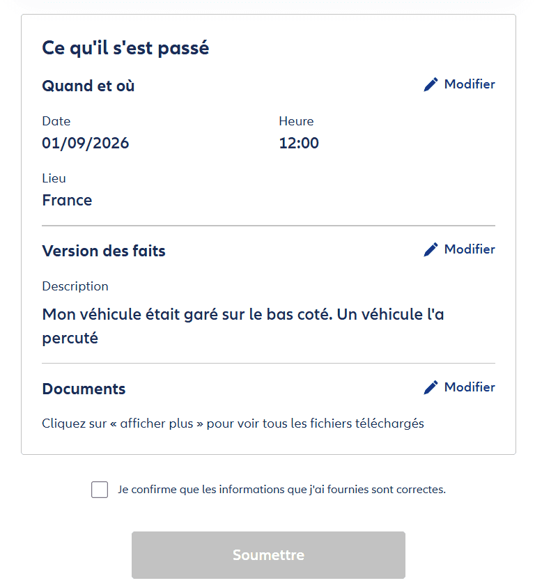 Récapitulatif déclaration