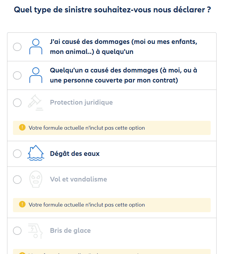 Aide déclarer sinistre