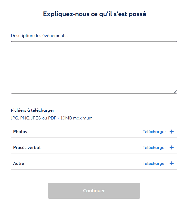 Aide déclarer sinistre