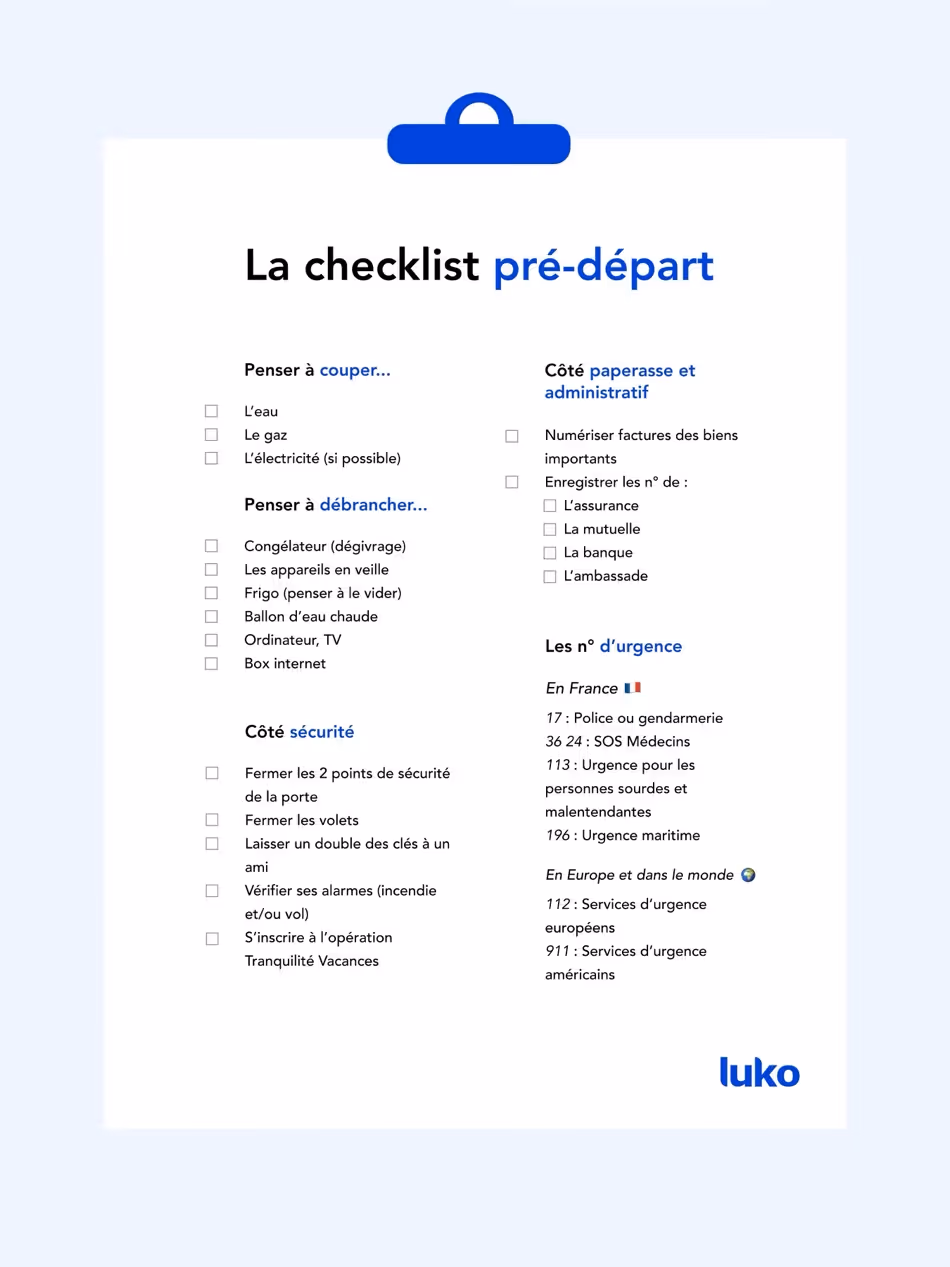 La checklist pré départ