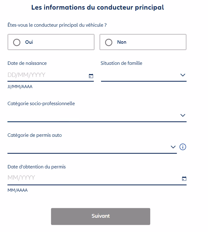 Informations du conducteur principal