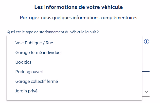 Lieu de stationnement du véhicule